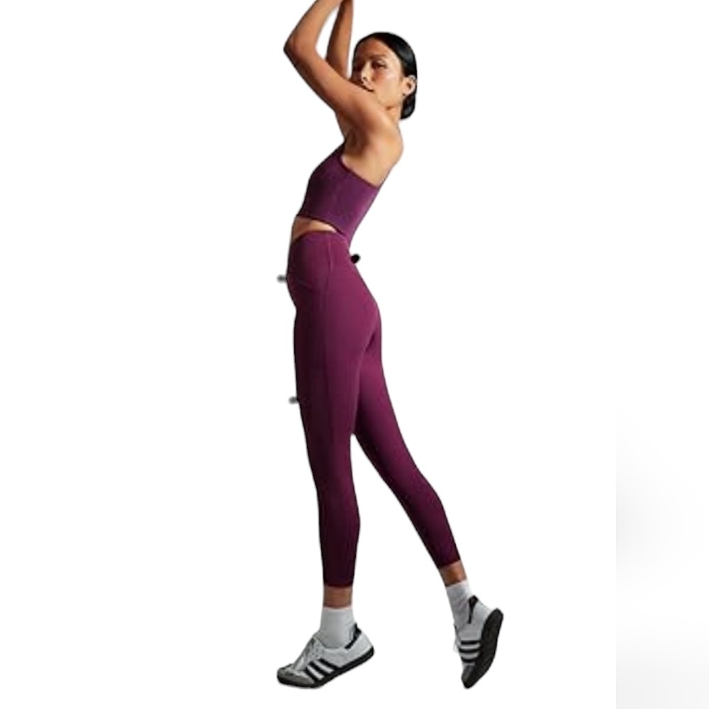 Compression‎ Pocket Leggings, High Rise Waist Pants for Yoga Workout Sz M Plum